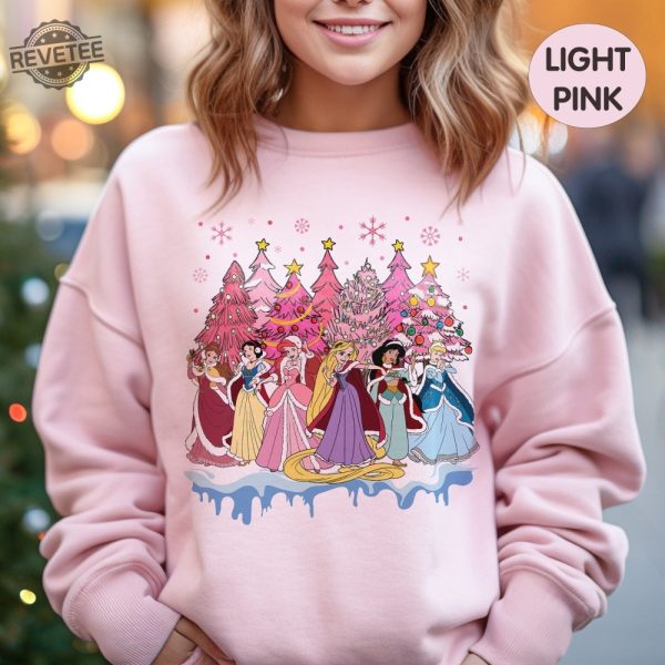 Pink Disney Princess Christmas Sweatshirt Disney Princess Christmas Tree Girl Trip Shirt Princess Birthday Girl Party Outfit Disney Shirt revetee 2
