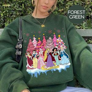 Pink Disney Princess Christmas Sweatshirt Disney Princess Christmas Tree Girl Trip Shirt Princess Birthday Girl Party Outfit Disney Shirt revetee 6