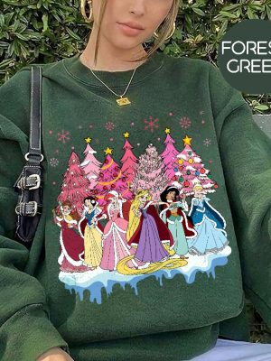 Pink Disney Princess Christmas Sweatshirt Disney Princess Christmas Tree Girl Trip Shirt Princess Birthday Girl Party Outfit Disney Shirt revetee 6