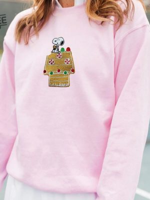 Embroidered Gingerbread House Crewneck Unisex Sweatshirt Embroidery Peanuts Inspired Snoopy Sweater Peanuts Sweater Funny Christmas Gift revetee 4