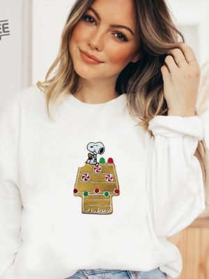 Embroidered Gingerbread House Crewneck Unisex Sweatshirt Embroidery Peanuts Inspired Snoopy Sweater Peanuts Sweater Funny Christmas Gift revetee 6