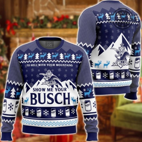 busch light christmas sweater all over printed busch light beer ugly xmas artificial wool sweatshirt show me your anheuser busch light apparel near me laughinks 1