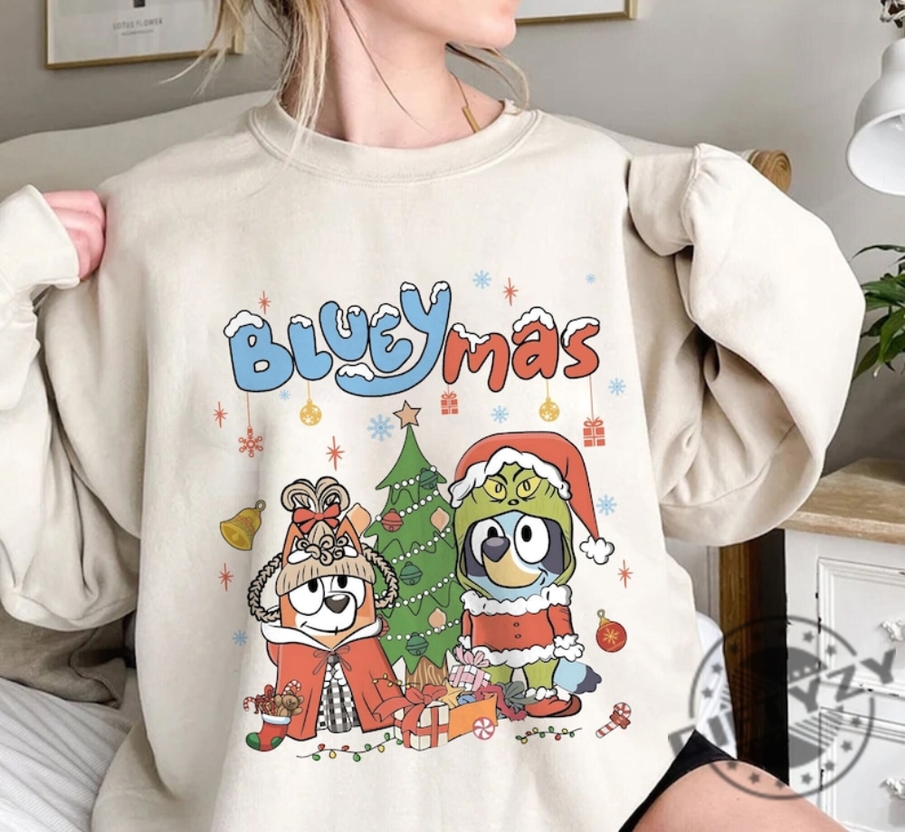 Blueymas Christmas Sweatshirt Merry Christmas Tshirt Christmas Bluey Family Hoodie Bluey Party Sweater Bluey Trip Shirt