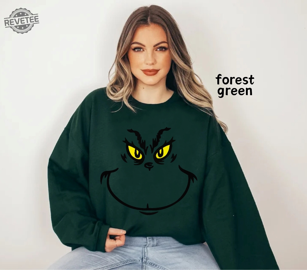 Grinch Face Sweatshirt Christmas Shirt Dr Seuss Outfit Christmas Gifts Grinchmas Graphic Tees Xmas Womens Clothing Holiday T Shirts Unique