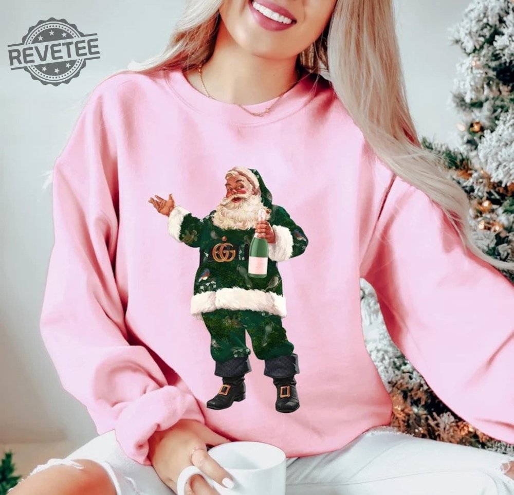 Luxe Santa Crewneck Retro Christmas Santa Champagne Santa Sweatshirt Trendy Santa Sweater Fashion Santa Gift For Her