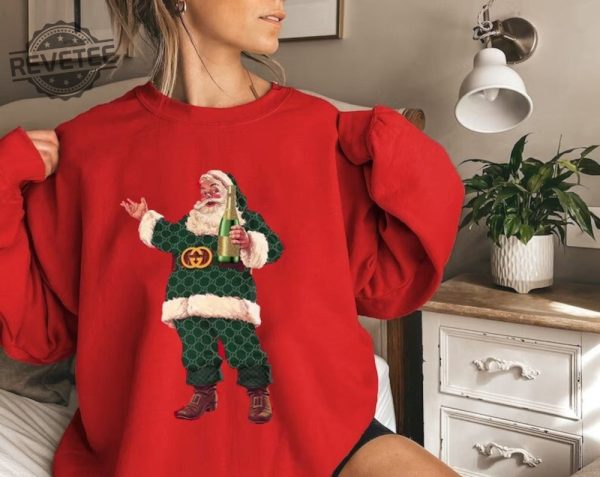 Luxe Santa Crewneck Retro Christmas Santa Champagne Santa Sweatshirt Trendy Santa Sweater Fashion Santa Gift For Her revetee 3