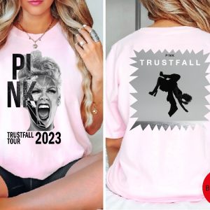 Pink Trustfall Tour 2023 Trustfall Album Tee Pink Singer Tour Music Festival Shirt Concert Apparel Tour Tshirt Pink Music revetee 3