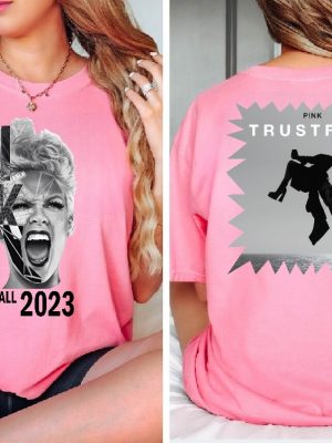 Pink Trustfall Tour 2023 Trustfall Album Tee Pink Singer Tour Music Festival Shirt Concert Apparel Tour Tshirt Pink Music revetee 5