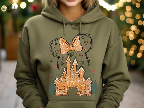 Disney Christmas Gingerbread Castle Unisex Hoodie Christmas Disney Trip Minnie Gingerbread Women Sweatshirt Christmas Gift Mens Hoodie Unique revetee 1