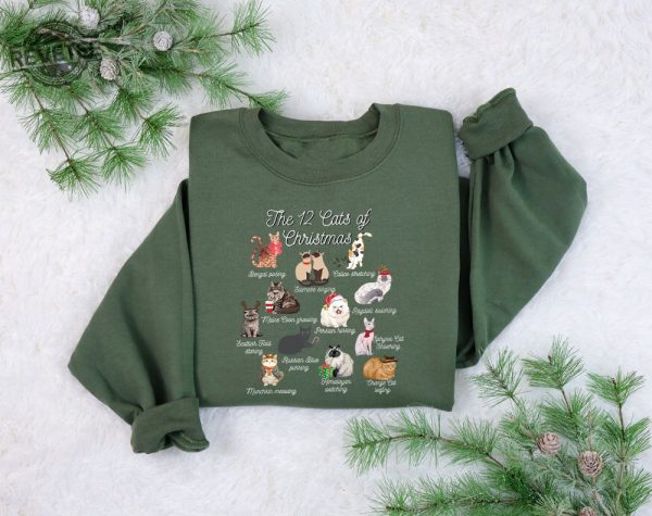 The 12 Cats Of Christmas Sweatshirt Cute Christmas Cats Shirt Christmas Cat Mom Shirt Xmas Cats Cat Lover Christmas Sweater Cat Owner Gift Unique revetee 2