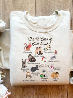 The 12 Cats Of Christmas Sweatshirt Cute Christmas Cats Shirt Christmas Cat Mom Shirt Xmas Cats Cat Lover Christmas Sweater Cat Owner Gift Unique revetee 6