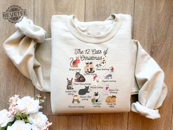 The 12 Cats Of Christmas Sweatshirt Cute Christmas Cats Shirt Christmas Cat Mom Shirt Xmas Cats Cat Lover Christmas Sweater Cat Owner Gift Unique revetee 6