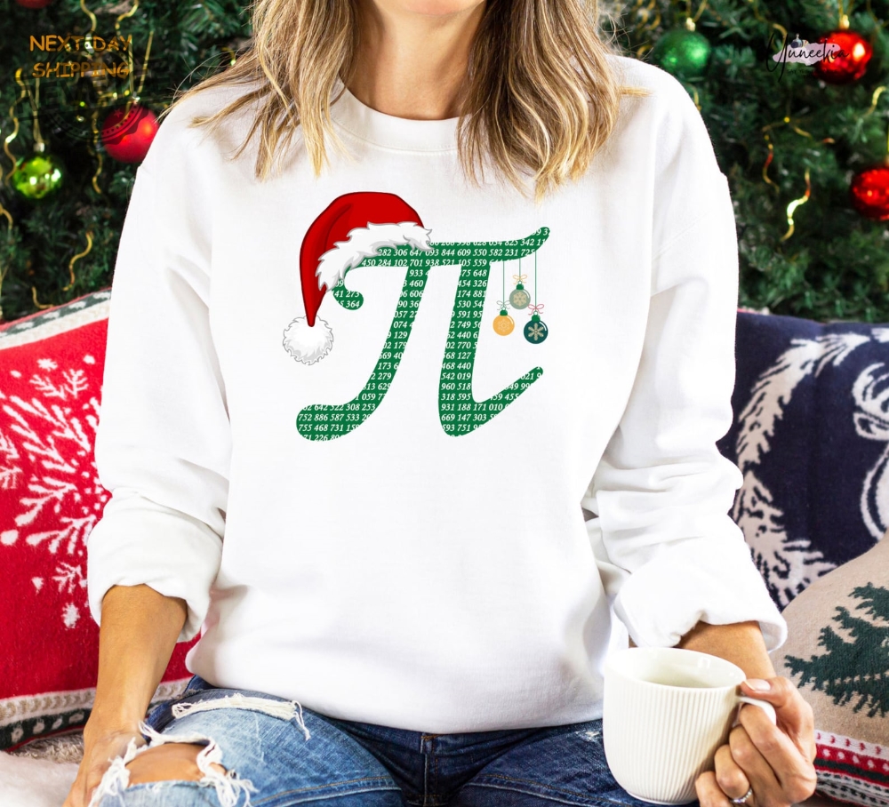 Pi Christmas Fun Sweatshirt Math Lover Sweatshirt Math Teacher Xmas Gift Math Student Holiday Gift Xmas Ugly Sweater Pi In Santa Hat Unique