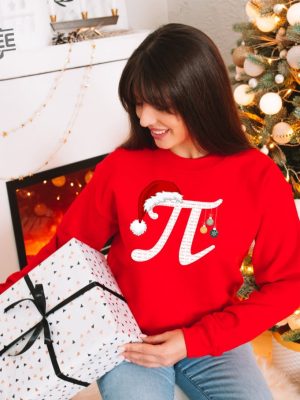 Pi Christmas Fun Sweatshirt Math Lover Sweatshirt Math Teacher Xmas Gift Math Student Holiday Gift Xmas Ugly Sweater Pi In Santa Hat Unique revetee 2