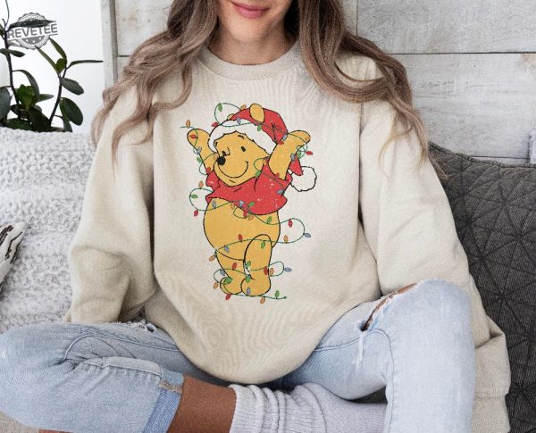 Vintage Pooh Christmas Light Sweatshirt The Most Wonderful Time Of The Year Winnie The Pooh Christmas Lights Sweatshirt Pooh Sweatshirt Unique revetee 1