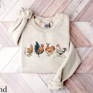 Chicken Christmas Sweatshirt Funny Chicken Sweater Funny Animal Shirt Cute Farmer Sweater Christmas Country Shirts Farm Gift For Women Unique revetee 2