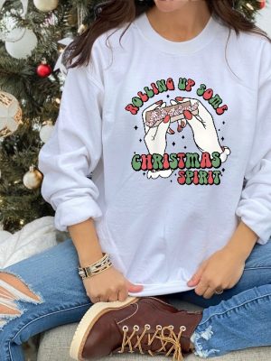 Rolling Up Some Christmas Spirit Sweatshirt Skeleton Hand Sweatshirt Christmas Sweatshirt Funny Christmas Sweatshirt Christmas Cake Shirt Unique revetee 4