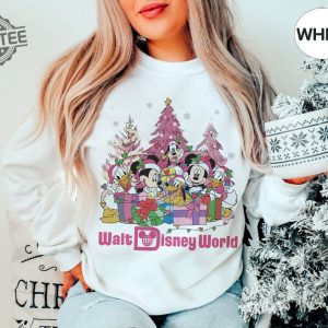 Vintage Walt Disney World Christmas Sweatshirt Mickeys Very Merry Christmas Sweatshirt Pink Christmas Tree Shirt Disney Family Christmas Unique revetee 3