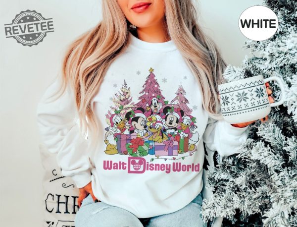 Vintage Walt Disney World Christmas Sweatshirt Mickeys Very Merry Christmas Sweatshirt Pink Christmas Tree Shirt Disney Family Christmas Unique revetee 3