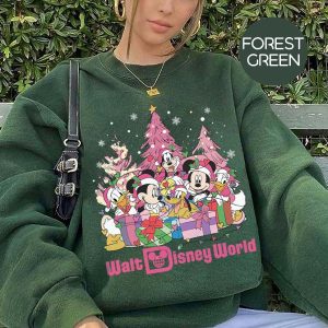 Vintage Walt Disney World Christmas Sweatshirt Mickeys Very Merry Christmas Sweatshirt Pink Christmas Tree Shirt Disney Family Christmas Unique revetee 4