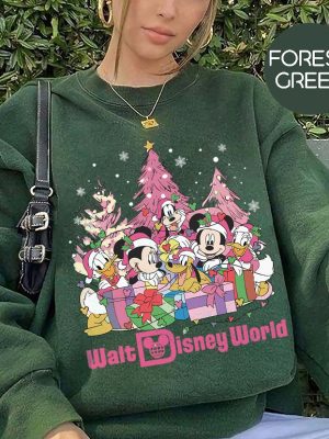 Vintage Walt Disney World Christmas Sweatshirt Mickeys Very Merry Christmas Sweatshirt Pink Christmas Tree Shirt Disney Family Christmas Unique revetee 4