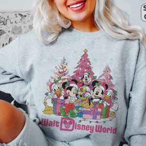 Vintage Walt Disney World Christmas Sweatshirt Mickeys Very Merry Christmas Sweatshirt Pink Christmas Tree Shirt Disney Family Christmas Unique revetee 5