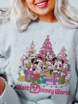 Vintage Walt Disney World Christmas Sweatshirt Mickeys Very Merry Christmas Sweatshirt Pink Christmas Tree Shirt Disney Family Christmas Unique revetee 5