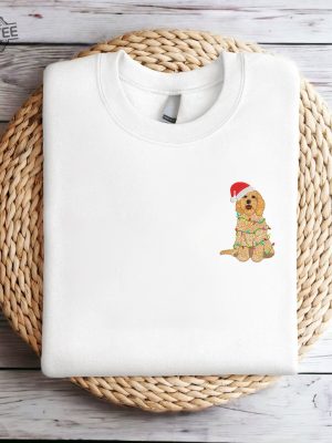 Embroidered Christmas Dog Sweatshirt Goldendoodle Dog Christmas Sweatshirt Women Christmas Sweatshirt Crewneck Ugly Xmas Sweater Shirt Unique revetee 4