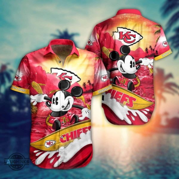 kansas city chiefs hawaiian shirt and short cool disney mickey mouse kc chiefs nfl aloha beach shirt for summer football game day button up shirts laughinks 1