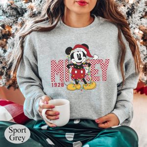 Retro Checkered Mickey Christmas Shirt Christmas Family Shirt Disney Christmas Shirt For Kids Youth Toddler Disneyland Sweatshirt Unique revetee 3