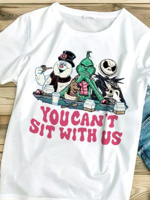 You Cant Sit With Us Sweatshirt Mean Christmas Guys Sweater Frosty The Snowman Jack Skellington The Grinch Grinchy Shirt Xmas Shirt Unique revetee 3