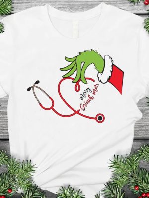 Grinch Nurse Shirt Christmas Nurse Tee Nurse Stethoscope Shirt Merry Grinchmas Shirt Nursing Christmas Shirt Nurse Student Gift Unique revetee 2