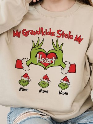 Personalized Grinchmas Kids Family Sweatshirt My Kid Stole My Heart Custom Sweatshirt Hoodie Gift For Family Shirt Grinch Grandma Shirt Unique revetee 2