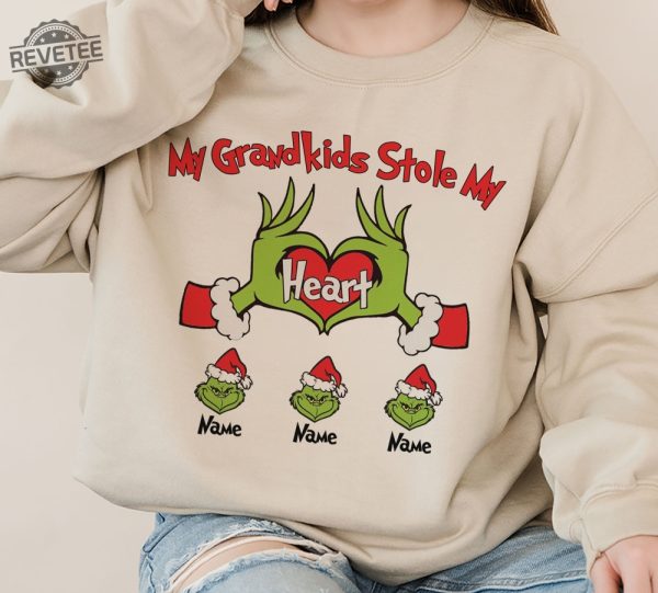 Personalized Grinchmas Kids Family Sweatshirt My Kid Stole My Heart Custom Sweatshirt Hoodie Gift For Family Shirt Grinch Grandma Shirt Unique revetee 2