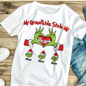 Personalized Grinchmas Kids Family Sweatshirt My Kid Stole My Heart Custom Sweatshirt Hoodie Gift For Family Shirt Grinch Grandma Shirt Unique revetee 3