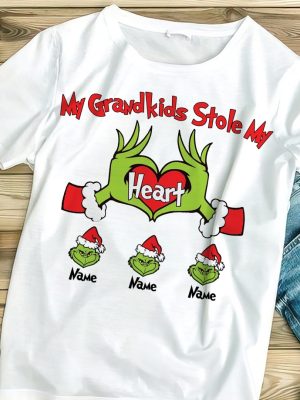 Personalized Grinchmas Kids Family Sweatshirt My Kid Stole My Heart Custom Sweatshirt Hoodie Gift For Family Shirt Grinch Grandma Shirt Unique revetee 3