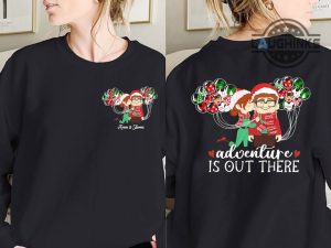 disney christmas sweatshirt tshirt hoodie up movie carl and ellie christmas shirts adventure is out there pixar couple xmas t shirt custom names balloons tshirt laughinks 1