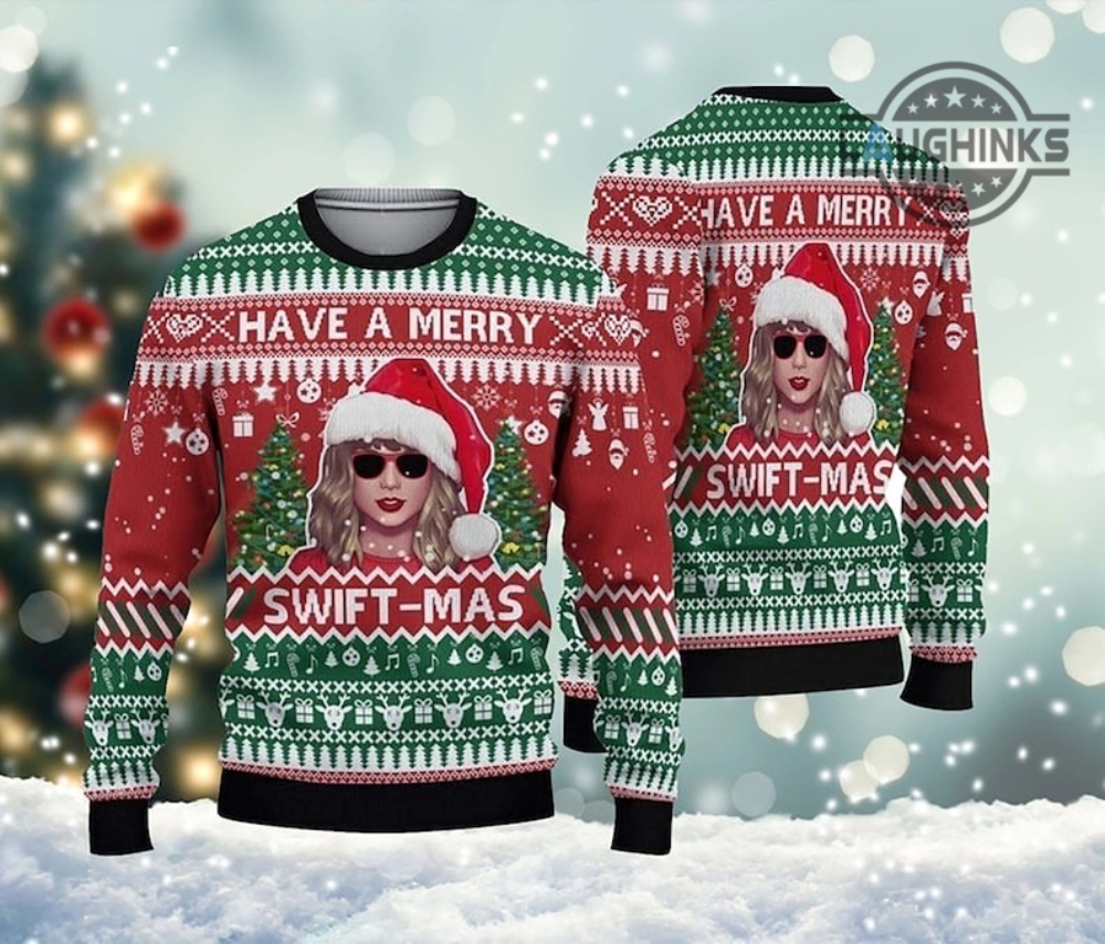 Taylor Swift Christmas Sweater Swifties Ugly Christmas Shirts Taylor Swift Concert Tour All Over Print Artificial Wool Sweatshirt Have A Merry Swiftmas Xmas Gift