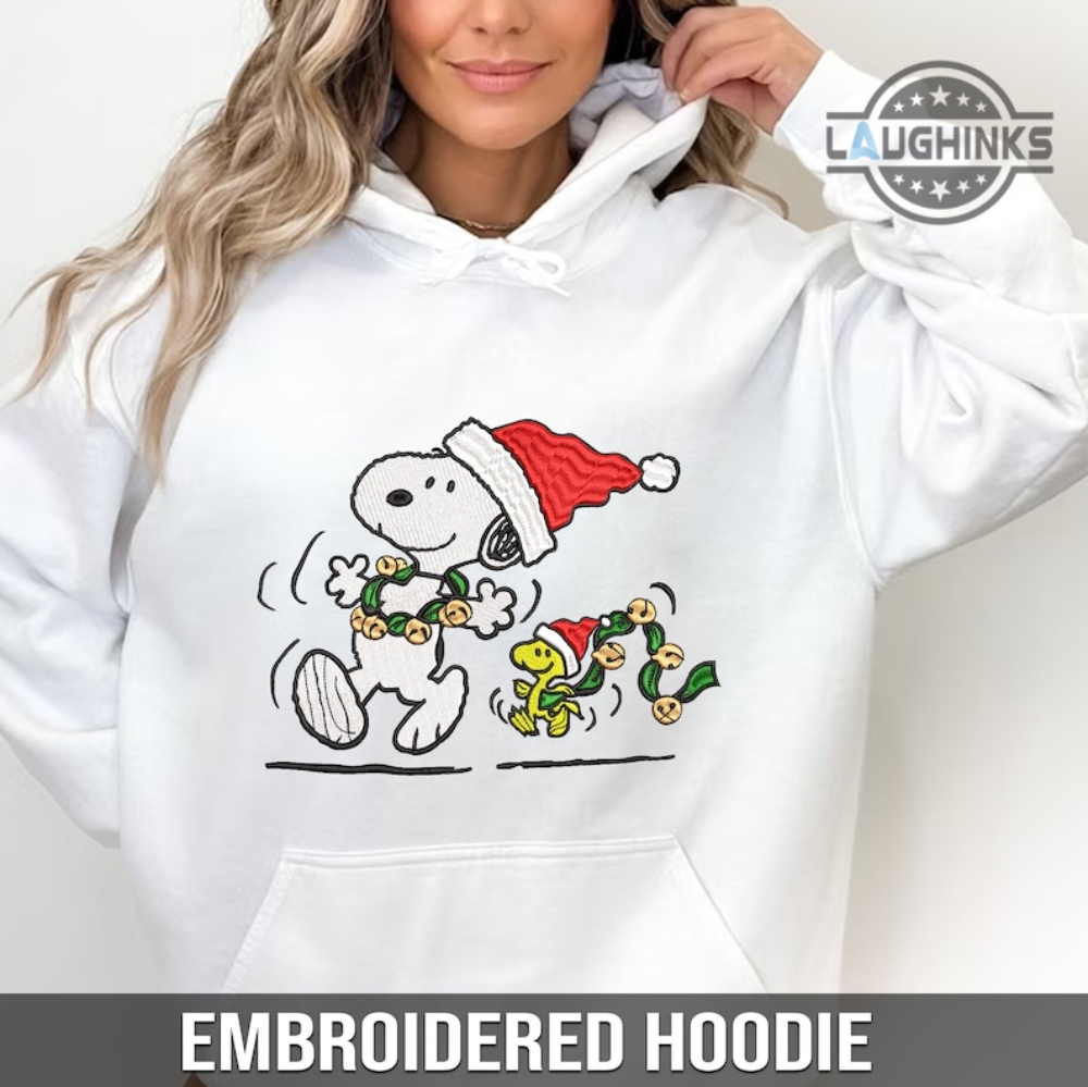 Peanuts Christmas Sweater Tshirt Hoodie Sweatshirt Vintage Embroidered Snoopy And Woodstock Enjoying Winter Shirts Charlie Brown Xmas Gift Embroidery