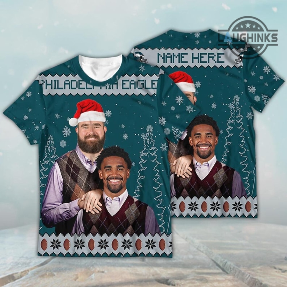 Philadelphia Eagles Ugly Christmas Sweater Tshirt Hoodie All Over Printed Jason Kelce Jalen Hurts Football Sweatshirt The Eagles Brothers Funny Shirts Gift