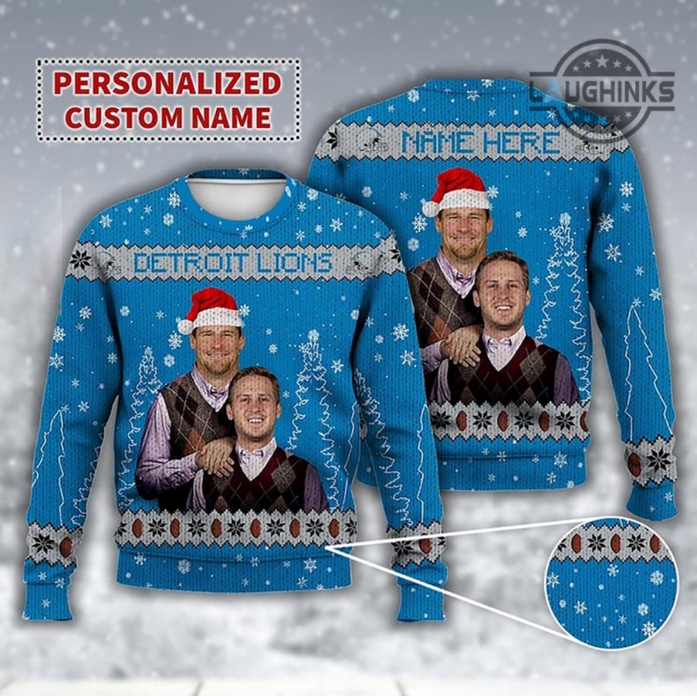 Detroit Lions Ugly Christmas Sweater All Over Printed Jared Goff Dan Campbell Football Artificial Wool Sweatshirt Personalized The Lions Brothers Funny Xmas Shirts