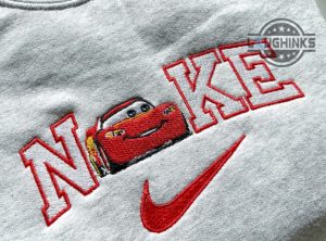 lightning mcqueen shirt sweatshirt hoodie embroidered disney cars shirts nike embroidery cars movie tshirt tiktok viral lightning mcqueen nike swoosh tee laughinks 1