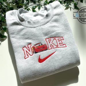 lightning mcqueen shirt sweatshirt hoodie embroidered disney cars shirts nike embroidery cars movie tshirt tiktok viral lightning mcqueen nike swoosh tee laughinks 2