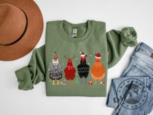 Cute Christmas Chickens Shirt Christmas Farm Animal Sweatshirt Chickens Lover Hoodie Funny Holiday Tshirt Christmas Chickens Gift giftyzy 3