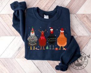 Cute Christmas Chickens Shirt Christmas Farm Animal Sweatshirt Chickens Lover Hoodie Funny Holiday Tshirt Christmas Chickens Gift giftyzy 4