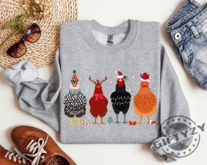 Cute Christmas Chickens Shirt Christmas Farm Animal Sweatshirt Chickens Lover Hoodie Funny Holiday Tshirt Christmas Chickens Gift giftyzy 5