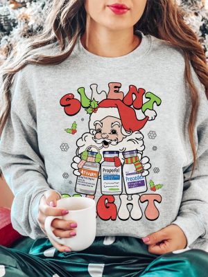 Silent Night Christmas Sweatshirt Retro Icu Nurse Shirt Santas Helpers Anesthesiologist Crna Sweater Holiday Nurse Gift Unique revetee 3