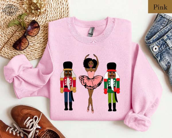 Sugar Plum Fairy Shirt Black Nutcracker Christmas Sweatshirt African American Christmas Shirt Holiday Sweaters Pink Nutcracker Gifts Unique revetee 2