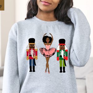 Sugar Plum Fairy Shirt Black Nutcracker Christmas Sweatshirt African American Christmas Shirt Holiday Sweaters Pink Nutcracker Gifts Unique revetee 4