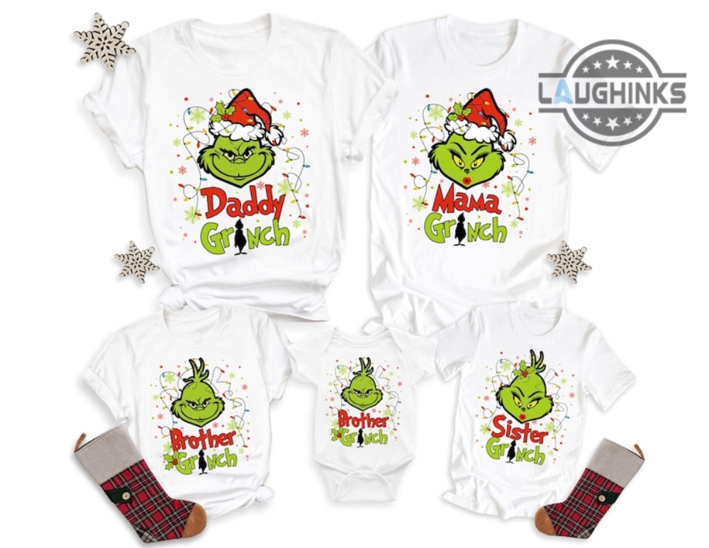 Grinch Shirts For Family Merry Grinchmas Family Matching Christmas Tshirt Hoodie Sweatshirt Mens Womens Kids Personalized Daddy Mama Sister Brother Gift